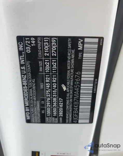 2021 Mercedes-Benz Gle 350 4Matic z USA, uszkodzony, nr VIN 4JGFB4KB7MA459676